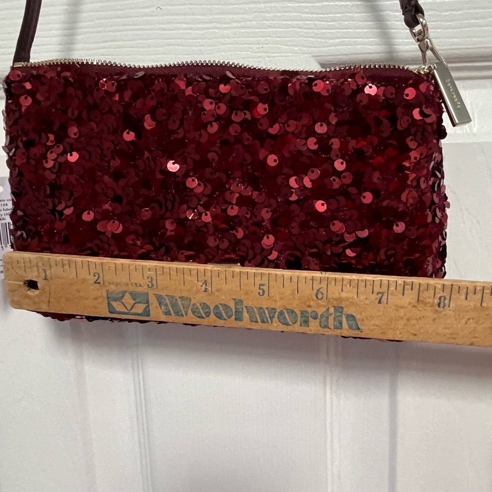 Kate Spade NY Kiki Sequin Fabric Convertible Bag Purse Wristlet Deep Berry New - Picture 15 of 16